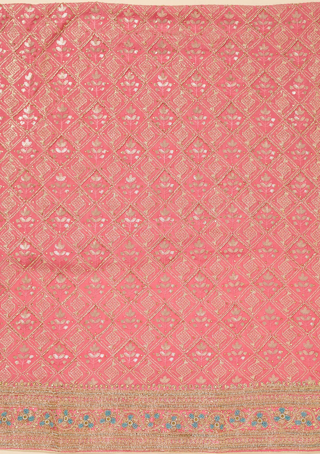 Onion Pink Zardozi (Gold) Georgette Unstitched Salwar Suit