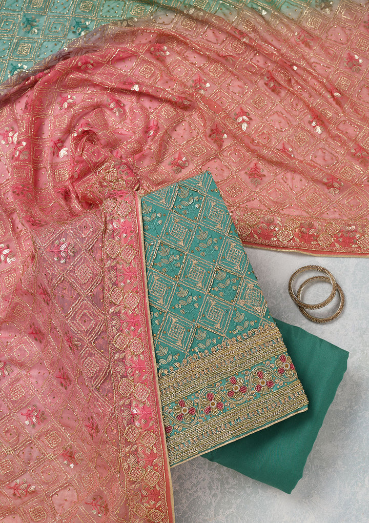 Sea Green Zariwork Georgette Unstitched Salwar Suit