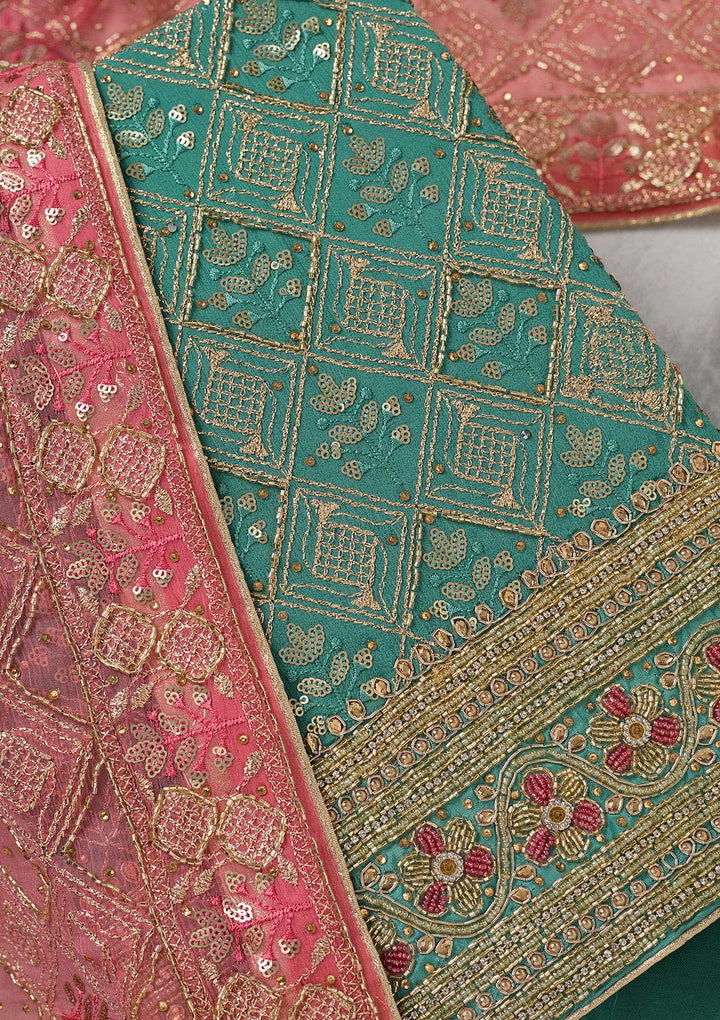 Sea Green Zariwork Georgette Unstitched Salwar Suit