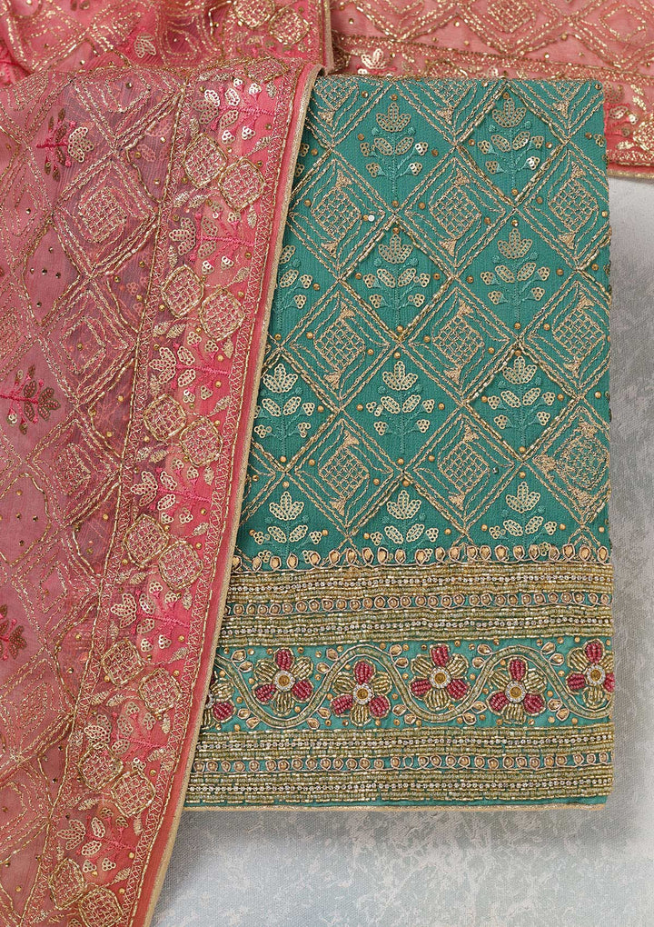 Sea Green Zariwork Georgette Unstitched Salwar Suit