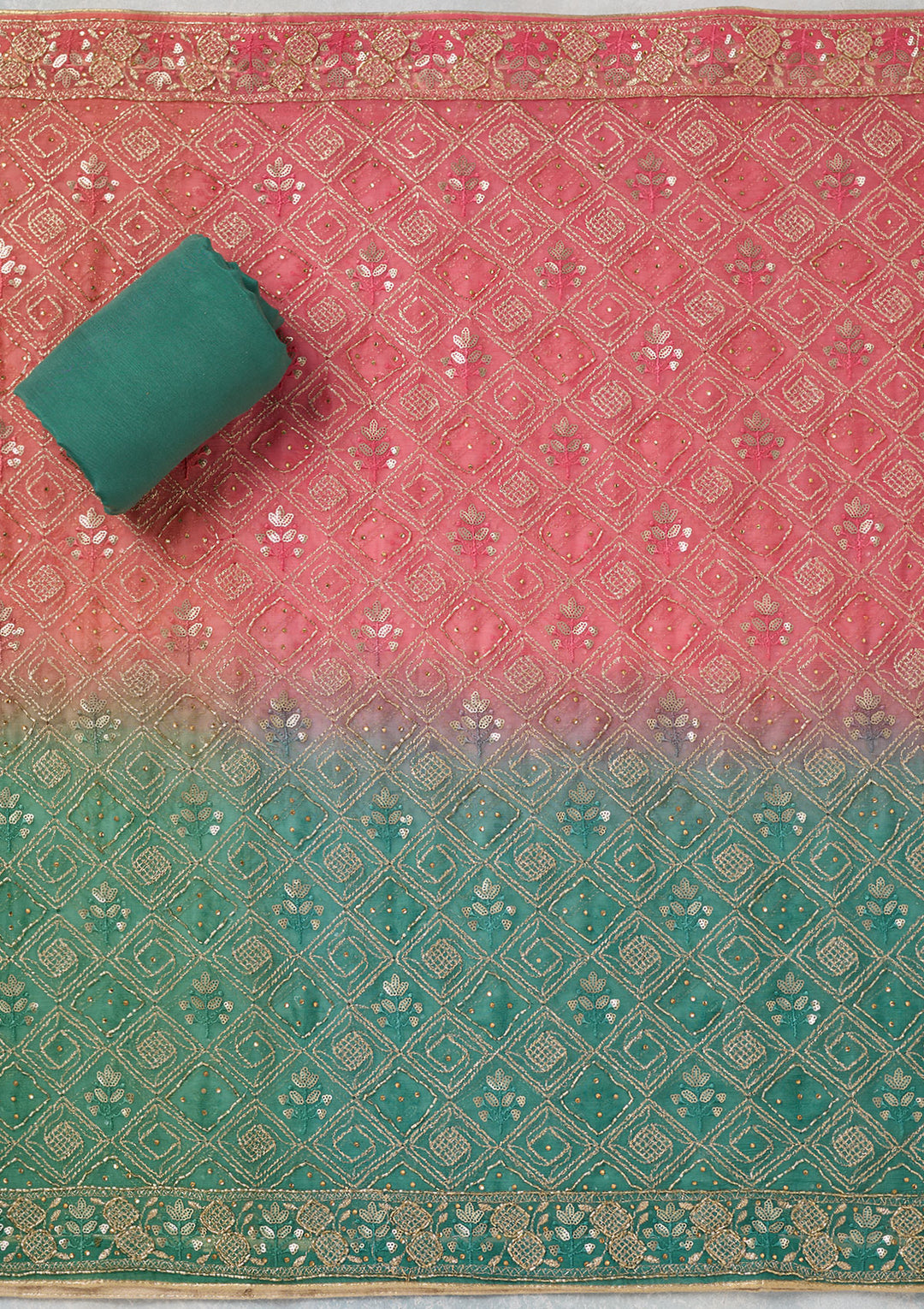 Sea Green Zariwork Georgette Unstitched Salwar Suit