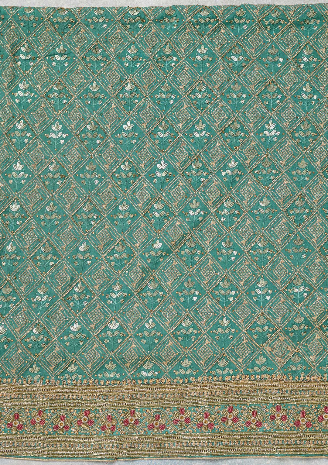 Sea Green Zariwork Georgette Unstitched Salwar Suit