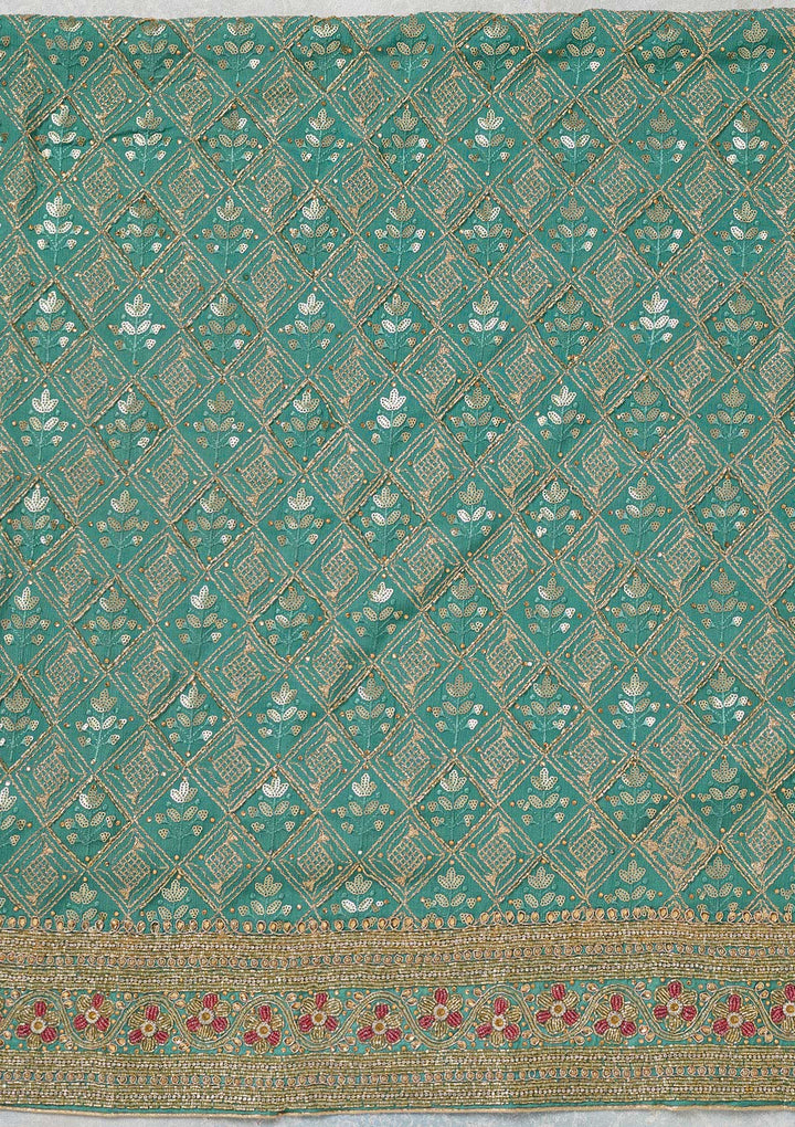 Sea Green Zariwork Georgette Unstitched Salwar Suit