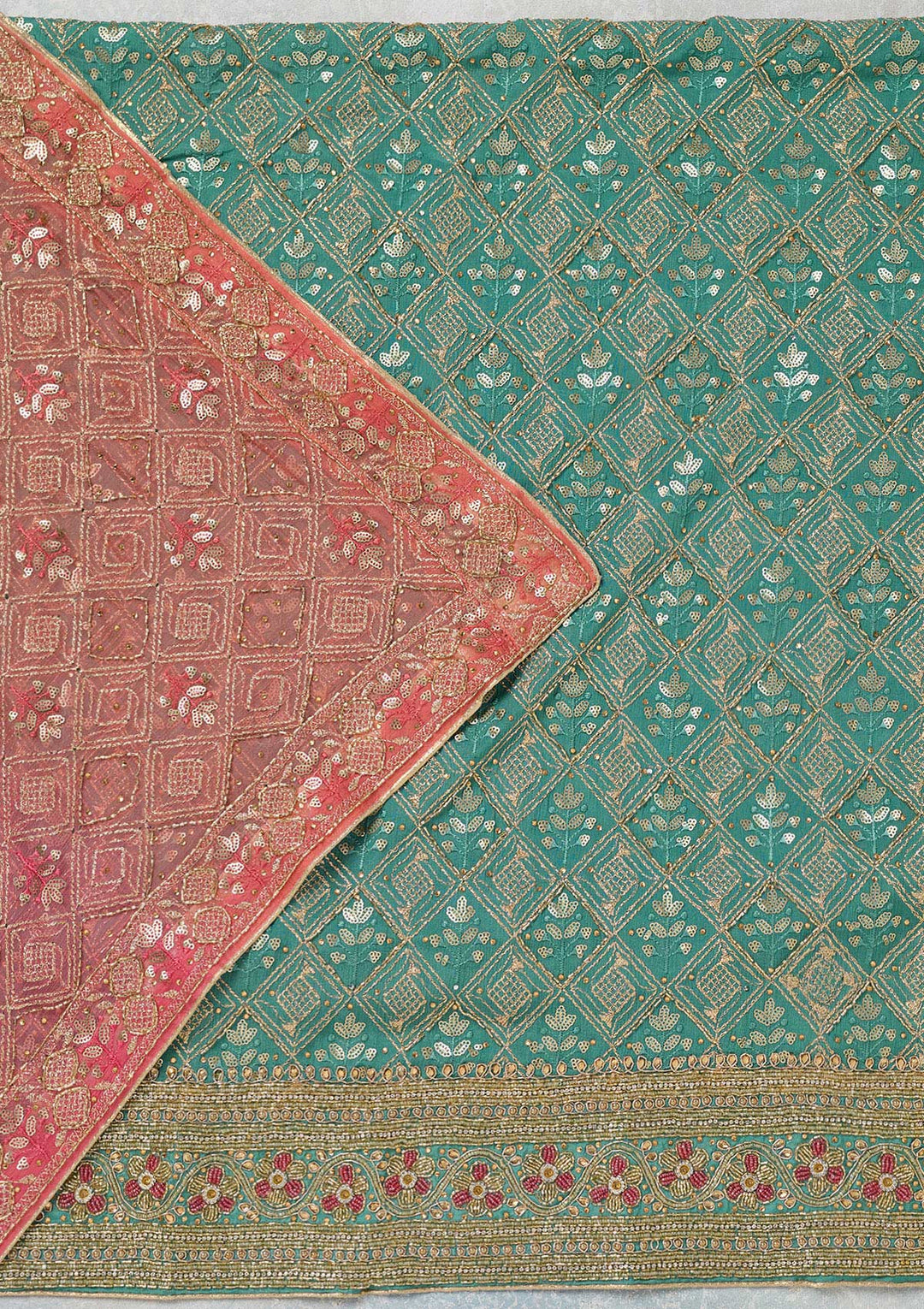 Sea Green Zariwork Georgette Unstitched Salwar Suit