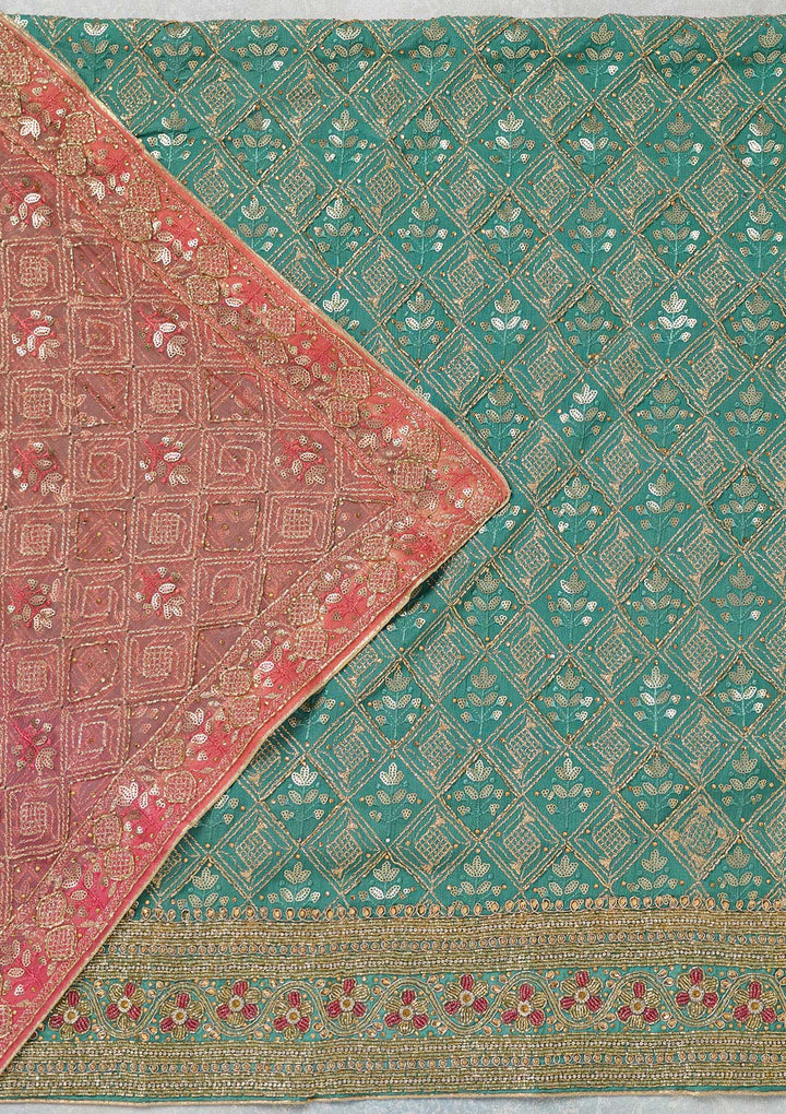 Sea Green Zariwork Georgette Unstitched Salwar Suit