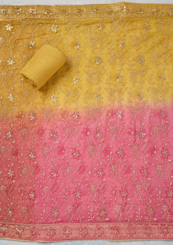 Yellow Zariwork Georgette Unstitched Salwar Suit