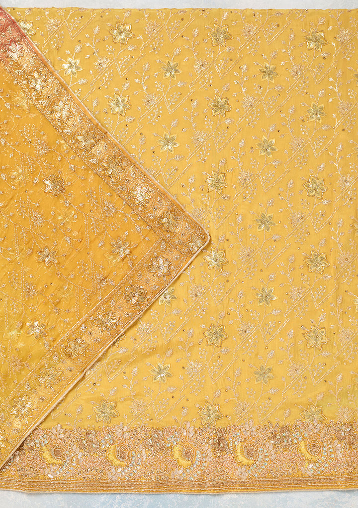 Yellow Zariwork Georgette Unstitched Salwar Suit