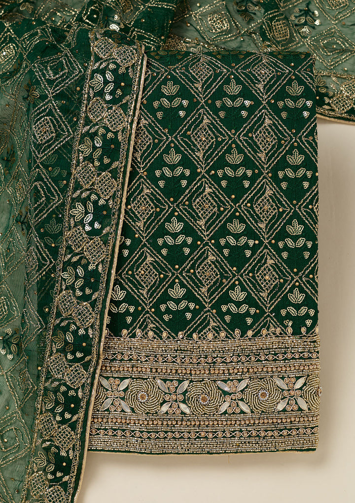 Bottle Green Zariwork Georgette Unstitched Salwar Suit