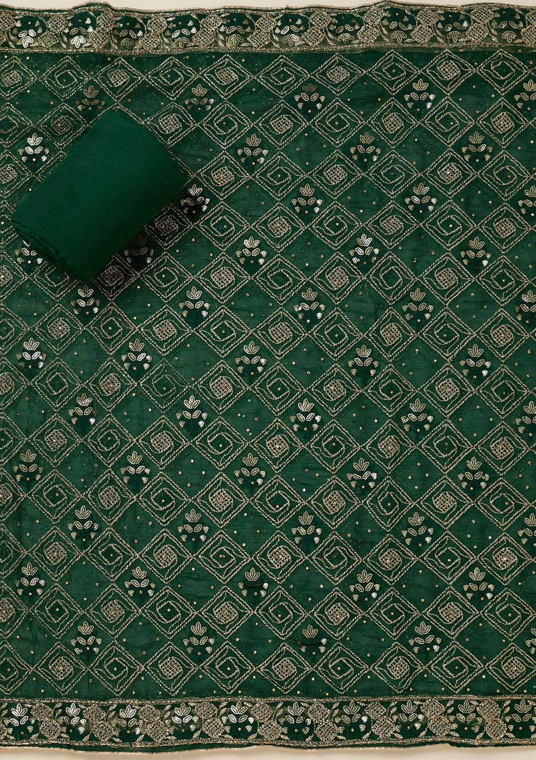 Bottle Green Zariwork Georgette Unstitched Salwar Suit