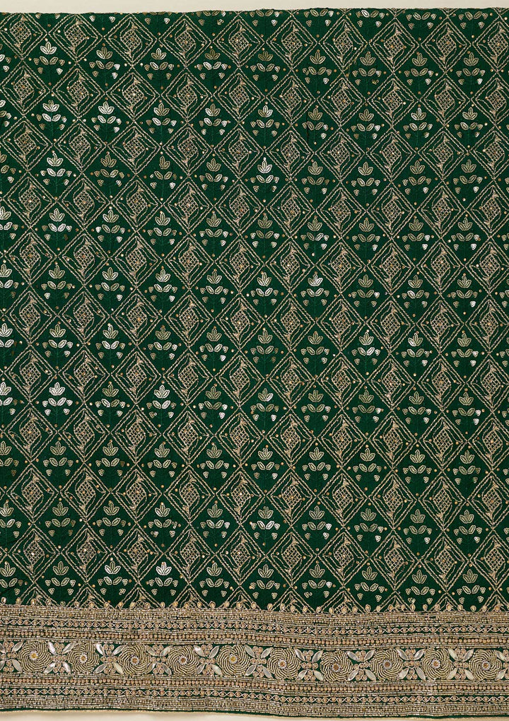 Bottle Green Zariwork Georgette Unstitched Salwar Suit