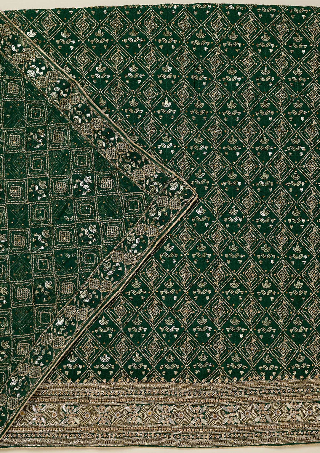 Bottle Green Zariwork Georgette Unstitched Salwar Suit