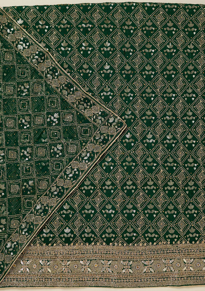 Bottle Green Zariwork Georgette Unstitched Salwar Suit