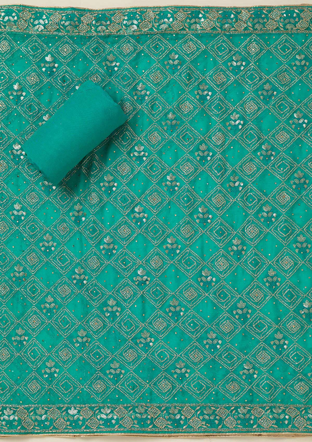 Turquoise Blue Zariwork Georgette Unstitched Salwar Suit