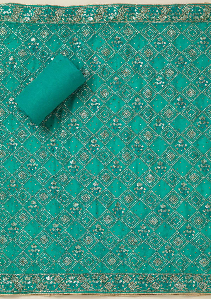 Turquoise Blue Zariwork Georgette Unstitched Salwar Suit