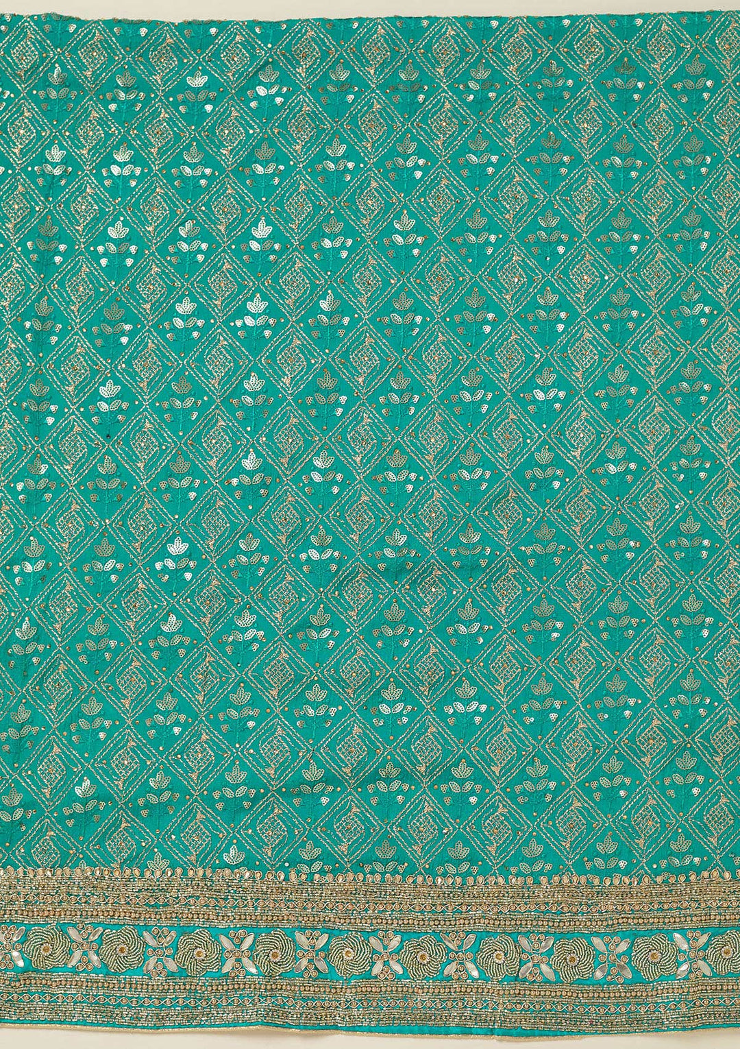 Turquoise Blue Zariwork Georgette Unstitched Salwar Suit