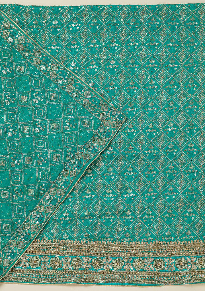 Turquoise Blue Zariwork Georgette Unstitched Salwar Suit