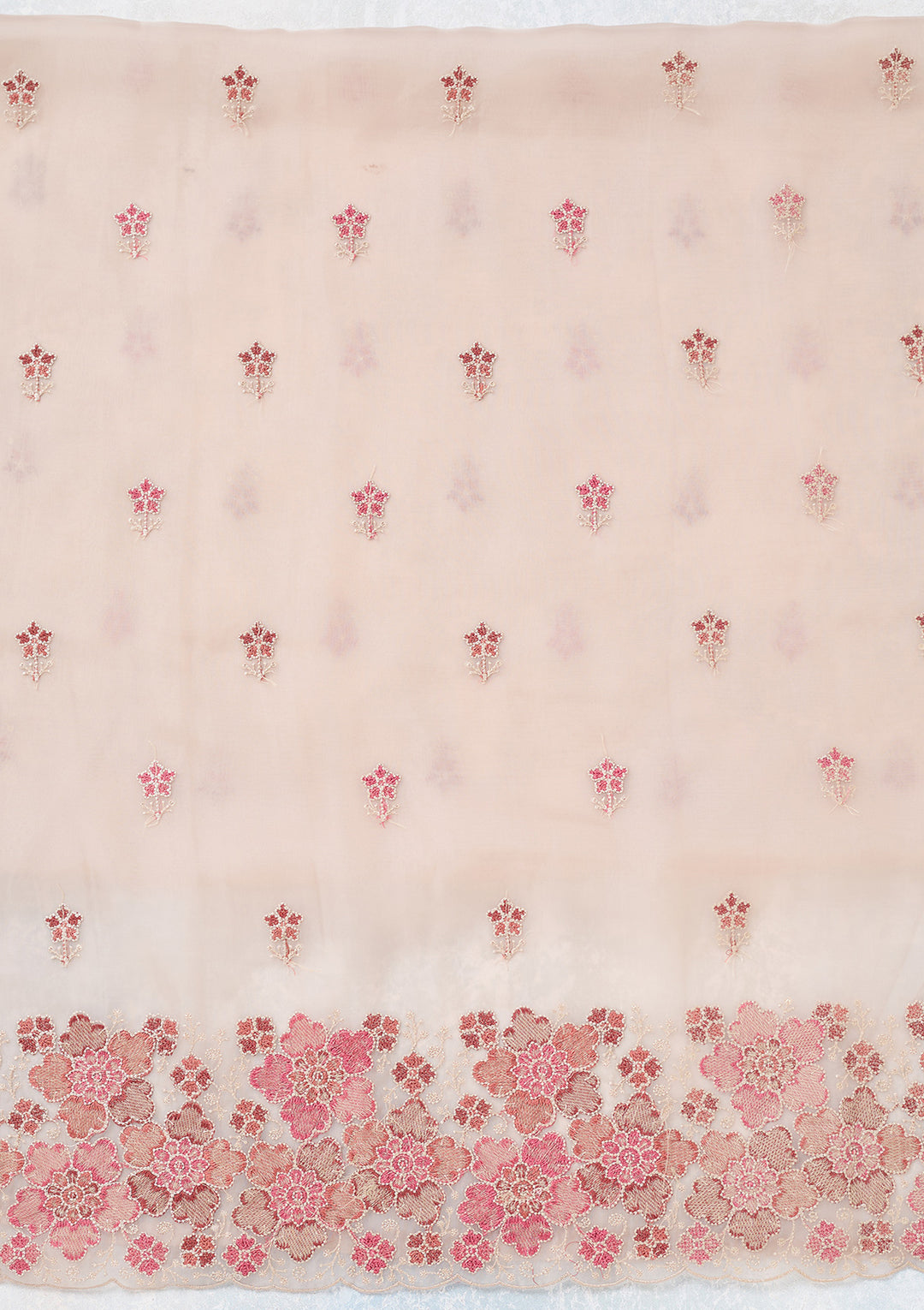 Beige Zariwork Organza Unstitched Salwar Suit