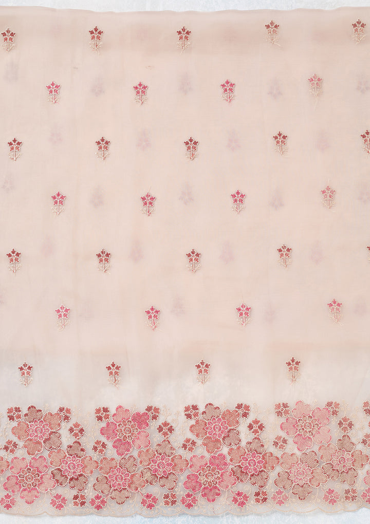 Beige Zariwork Organza Unstitched Salwar Suit