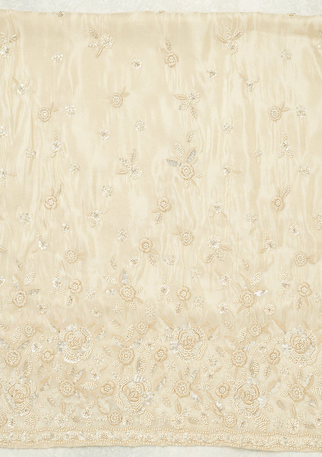 Cream Tissue Silver Stonework Unstitched Dress Material With Matching Bottom And Dupatta