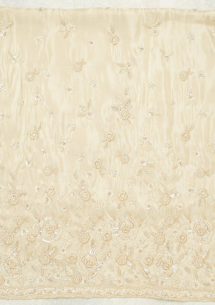 Cream Tissue Silver Stonework Unstitched Dress Material With Matching Bottom And Dupatta