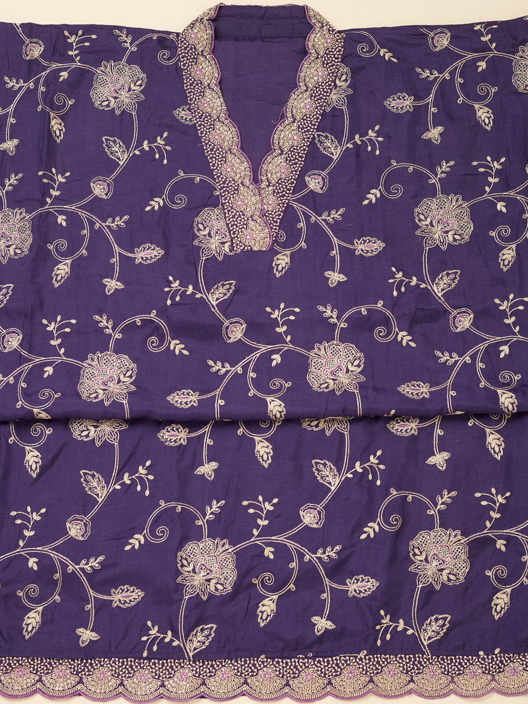 Purple Chanderi Gold Zariwork Unstitched Dress Material With Matching Bottom And Dupatta