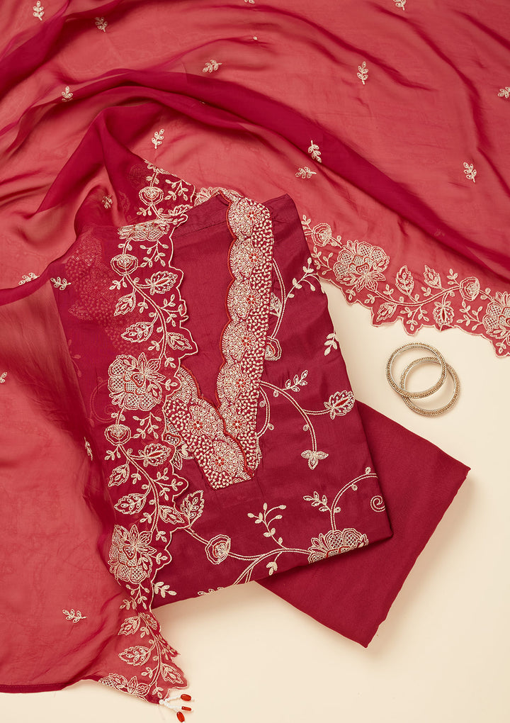 Purple Zariwork (Gold) Chinon Unstitched Salwar Suit