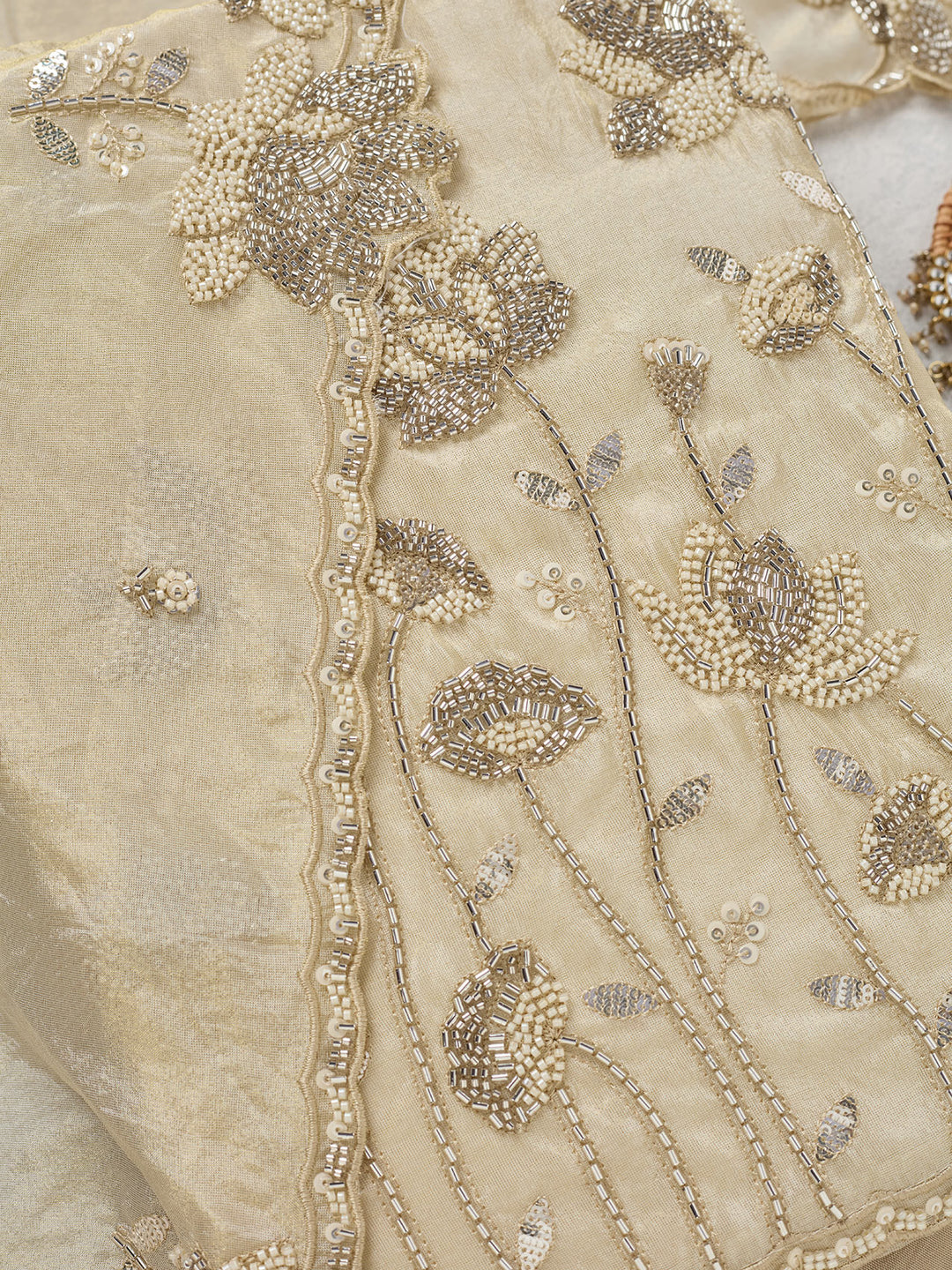 Beige Cutdana Tissue Unstitched Salwar Suit