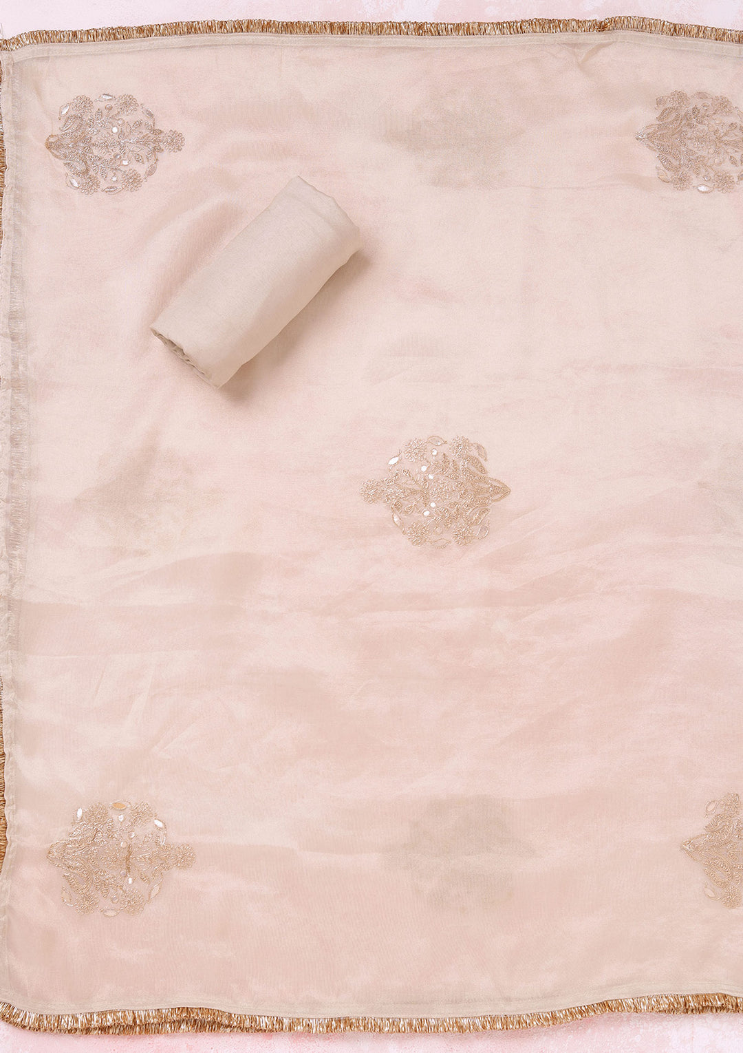 Beige Zariwork (Gold) Tissue Unstitched Salwar Suit