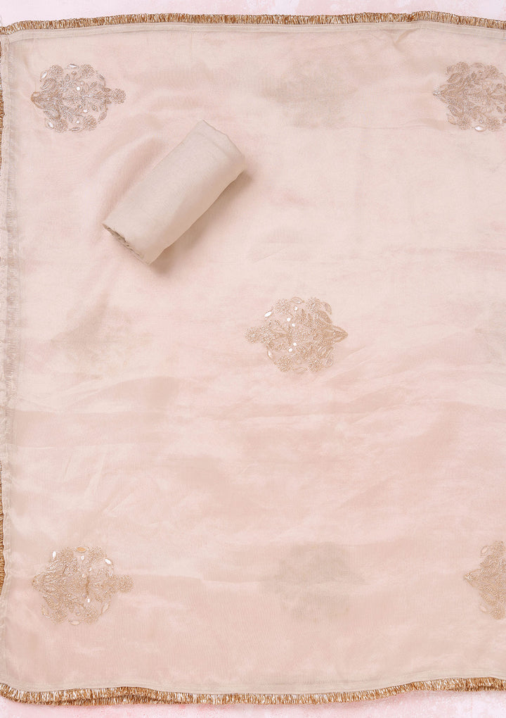 Beige Zariwork (Gold) Tissue Unstitched Salwar Suit