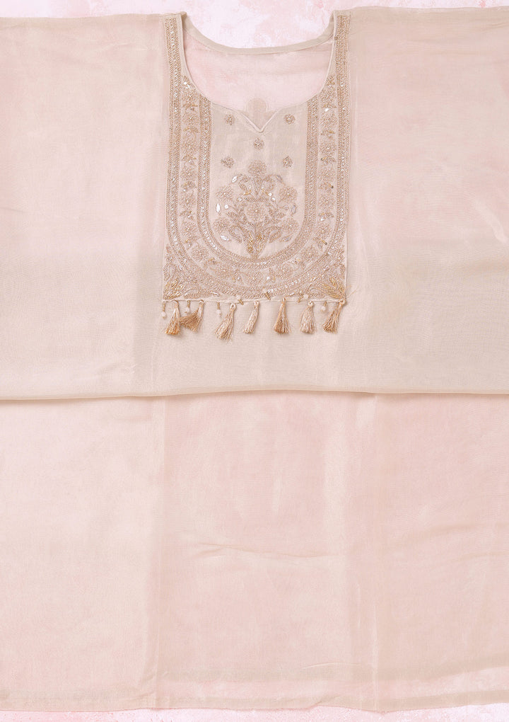 Beige Zariwork (Gold) Tissue Unstitched Salwar Suit