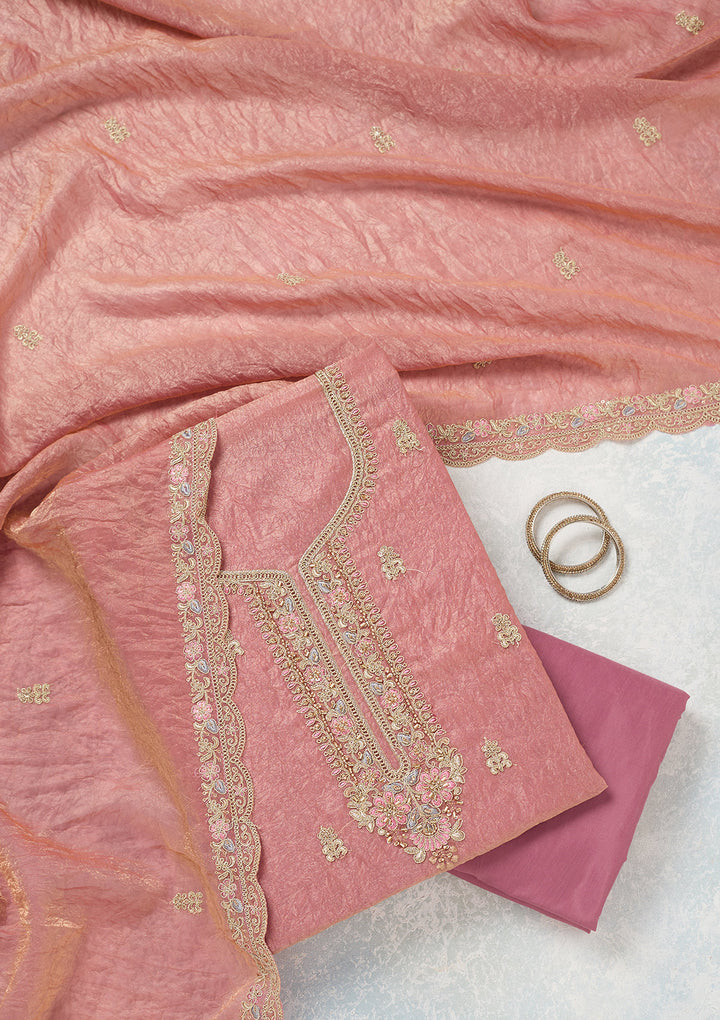 Onion Pink Aariwork Tissue Unstitched Salwar Suit