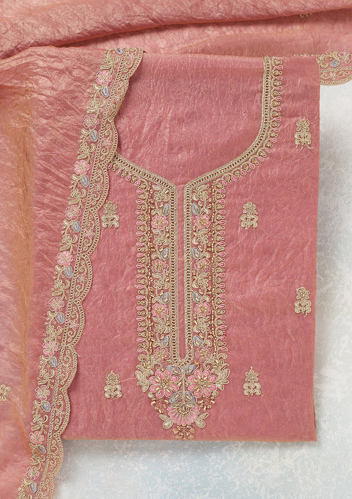 Onion Pink Aariwork Tissue Unstitched Salwar Suit