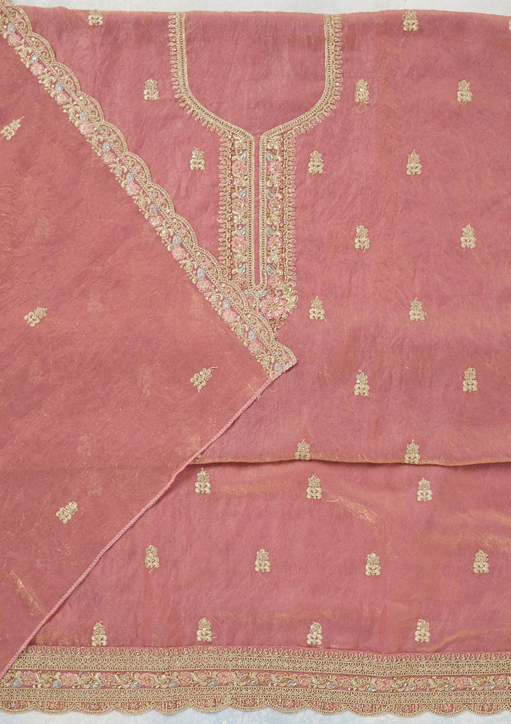 Onion Pink Aariwork Tissue Unstitched Salwar Suit