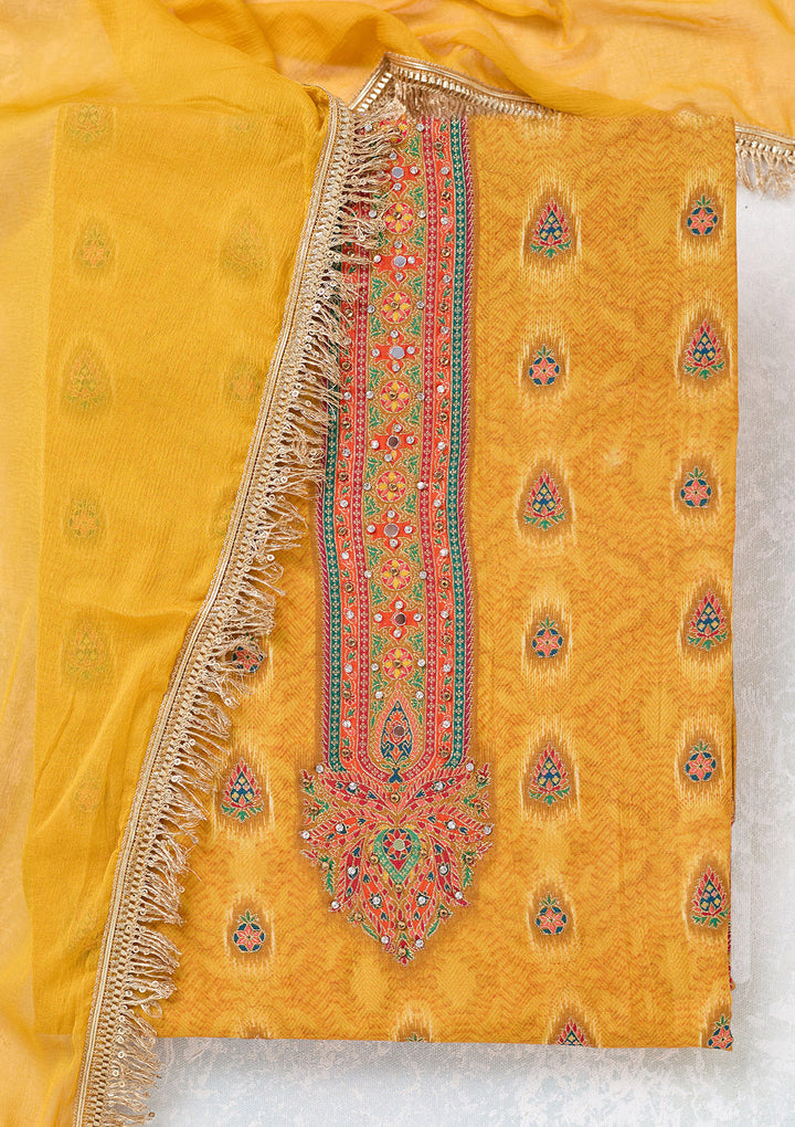 Mustard Zariwork Dola Silk Unstitched Salwar Suit