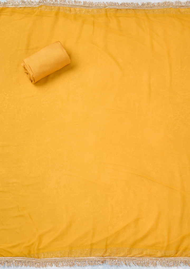 Mustard Zariwork Dola Silk Unstitched Salwar Suit