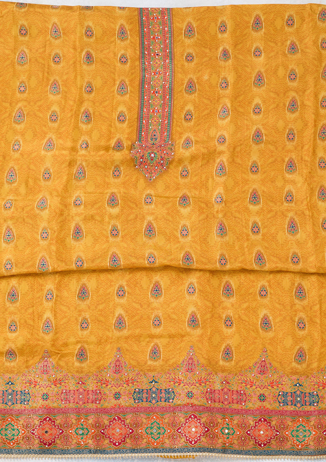 Mustard Zariwork Dola Silk Unstitched Salwar Suit