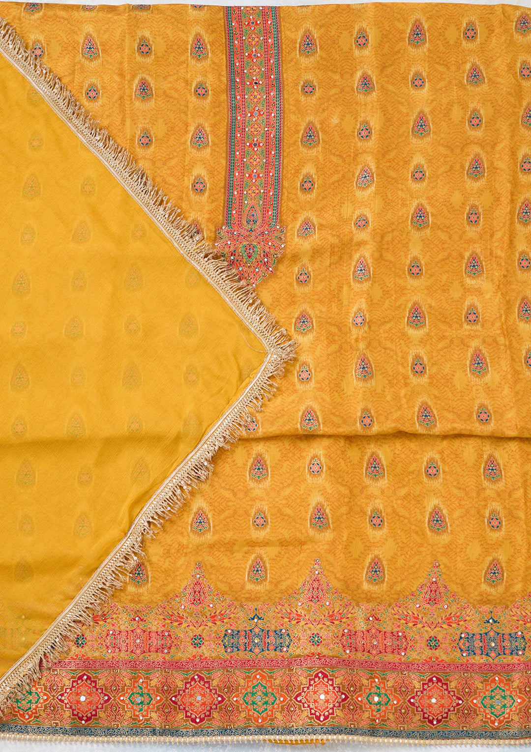 Mustard Zariwork Dola Silk Unstitched Salwar Suit