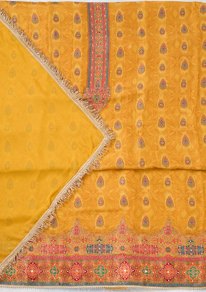 Mustard Zariwork Dola Silk Unstitched Salwar Suit