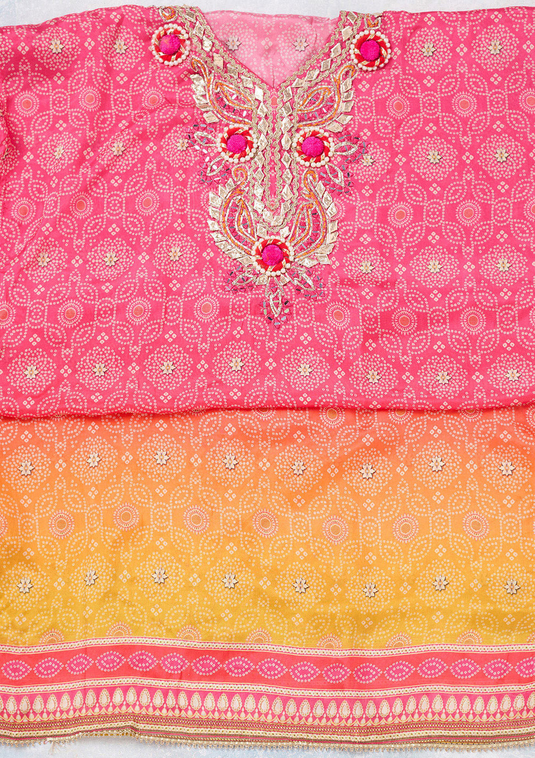 Rani Pink Multi Crepe Gold Zariwork Unstitched Dress Material With Matching Bottom And Dupatta