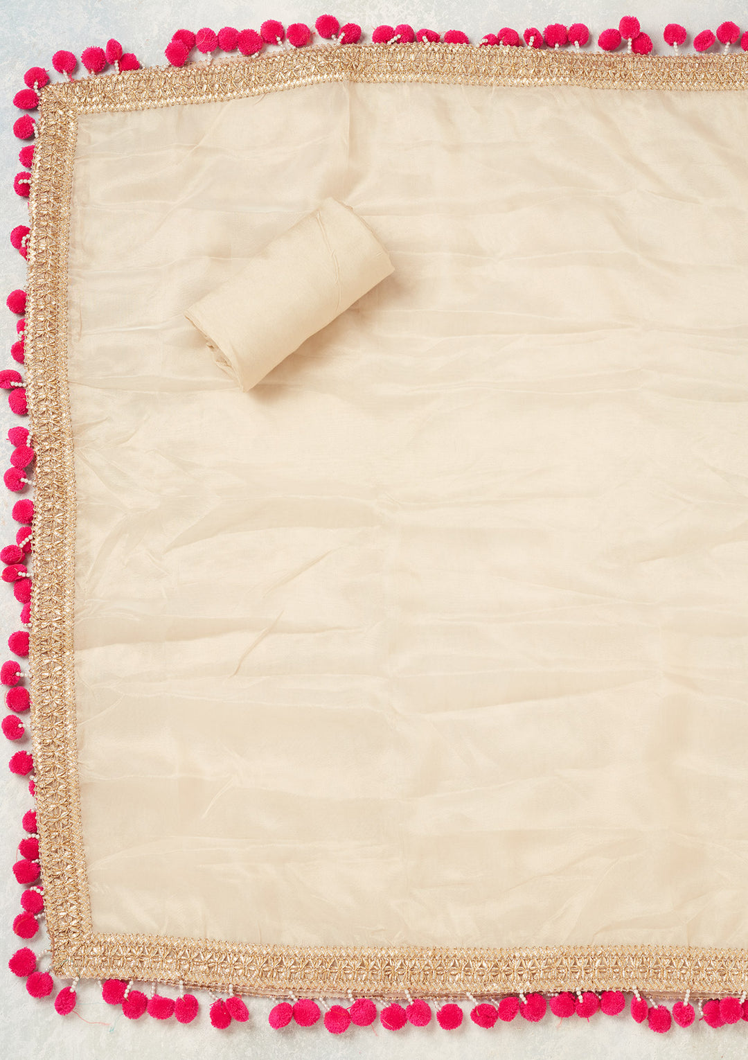 Beige Crepe Aariwork Unstitched Dress Material With Matching Bottom And Dupatta