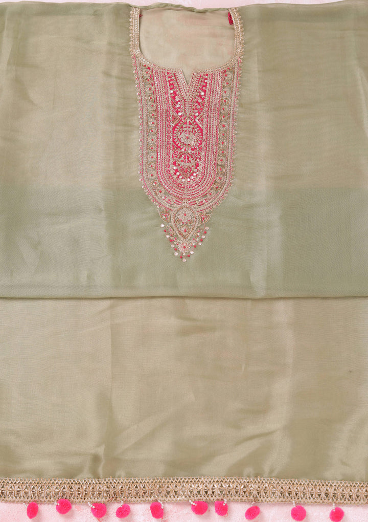 Pista Green Cording Tissue Unstitched Salwar Suit