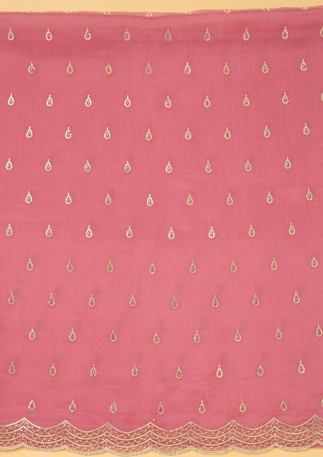 Pink Tissue Gold Stonework Unstitched Dress Material With Matching Bottom And Dupatta