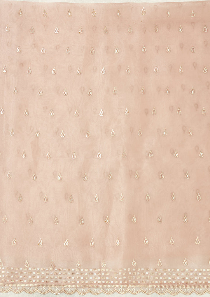 Lavender Tissue Gold Stonework Unstitched Dress Material With Matching Bottom And Dupatta