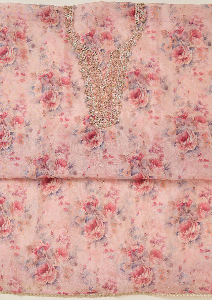 Peach Tissue Cutdana Unstitched Dress Material With Matching Bottom And Dupatta