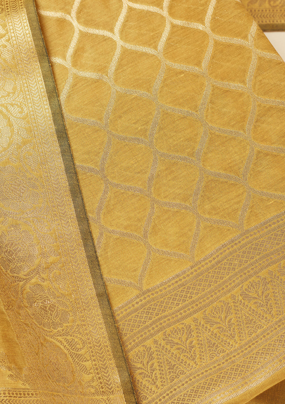 Lime Green Silk Gold Zariwork Unstitched Dress Material With Matching Bottom And Dupatta