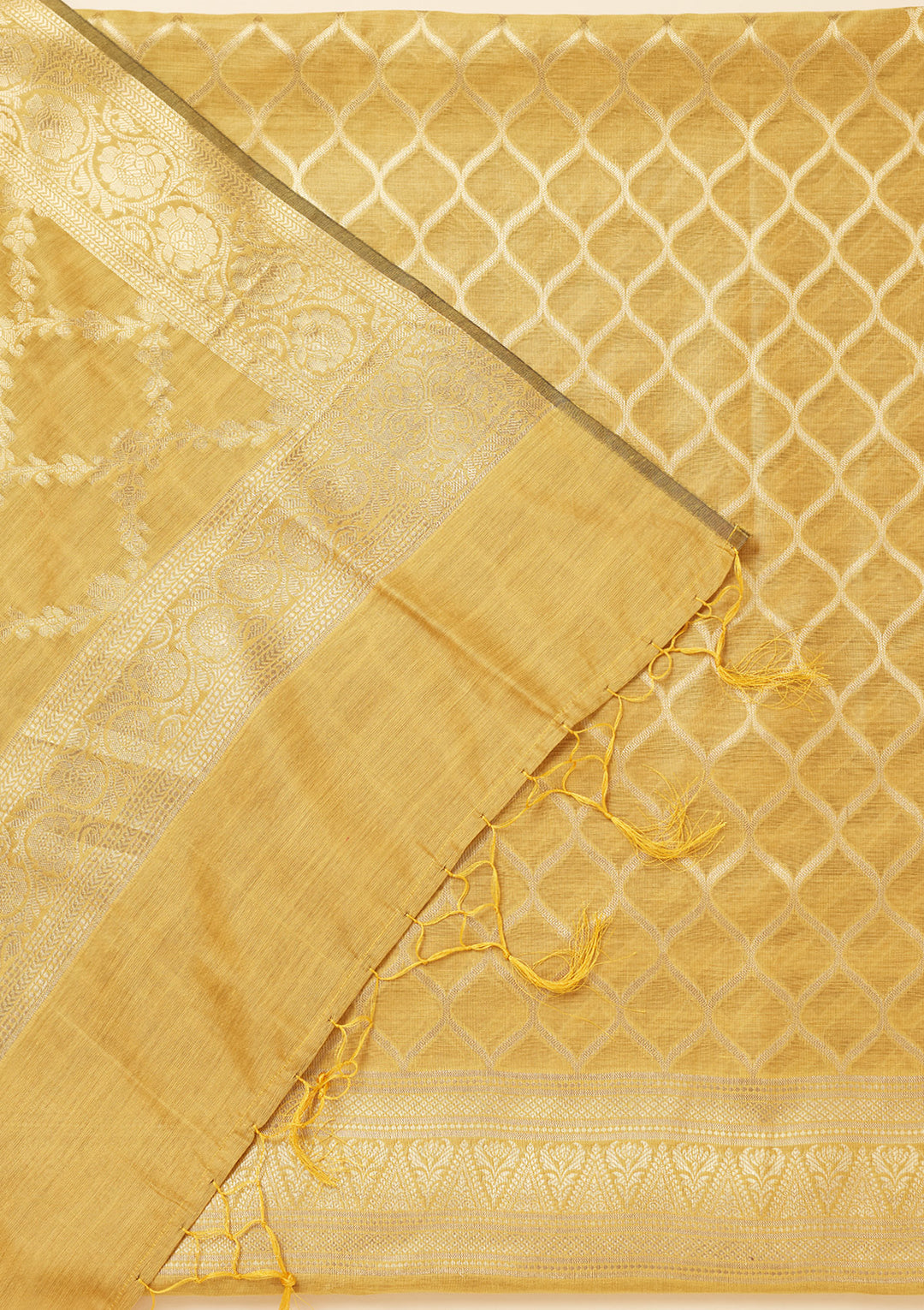 Lime Green Silk Gold Zariwork Unstitched Dress Material With Matching Bottom And Dupatta