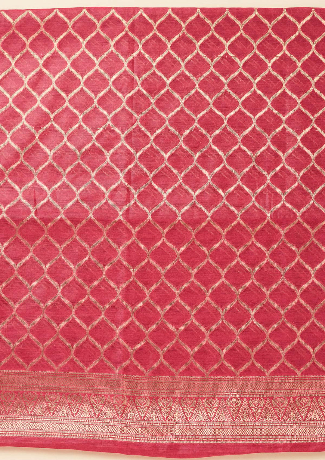 Magenta Pink Silk Gold Zariwork Unstitched Dress Material With Matching Bottom And Dupatta