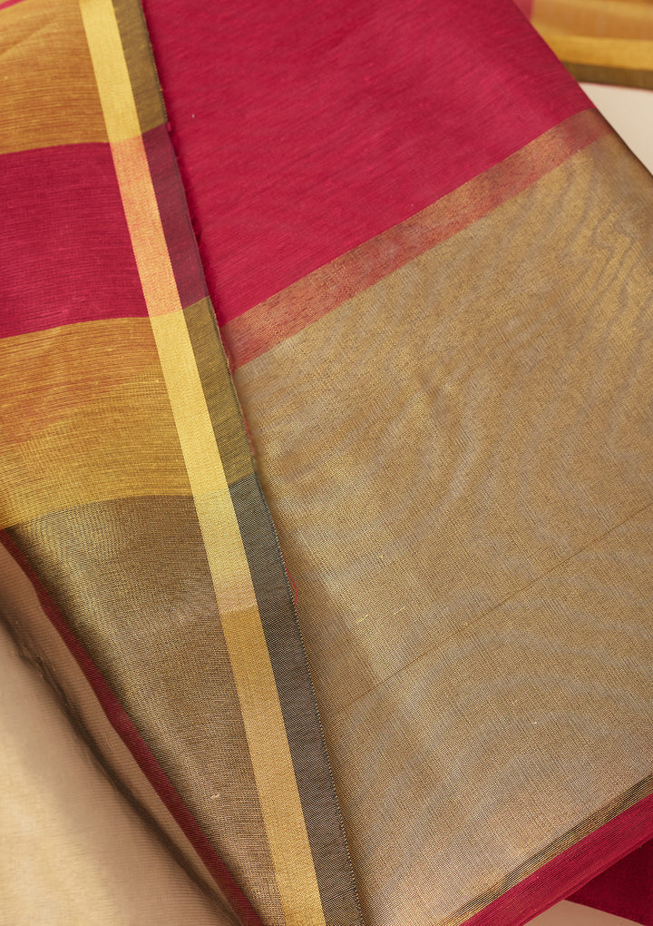 Magenta Pink Tissue Gold Zariwork Unstitched Dress Material With Matching Bottom And Dupatta