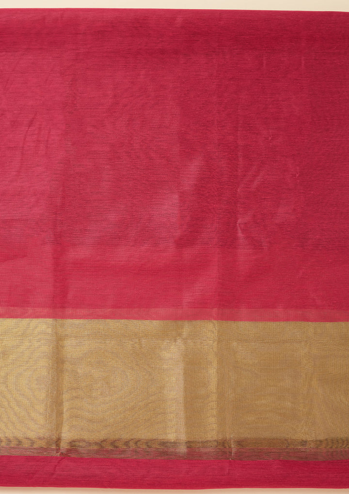 Magenta Pink Tissue Gold Zariwork Unstitched Dress Material With Matching Bottom And Dupatta