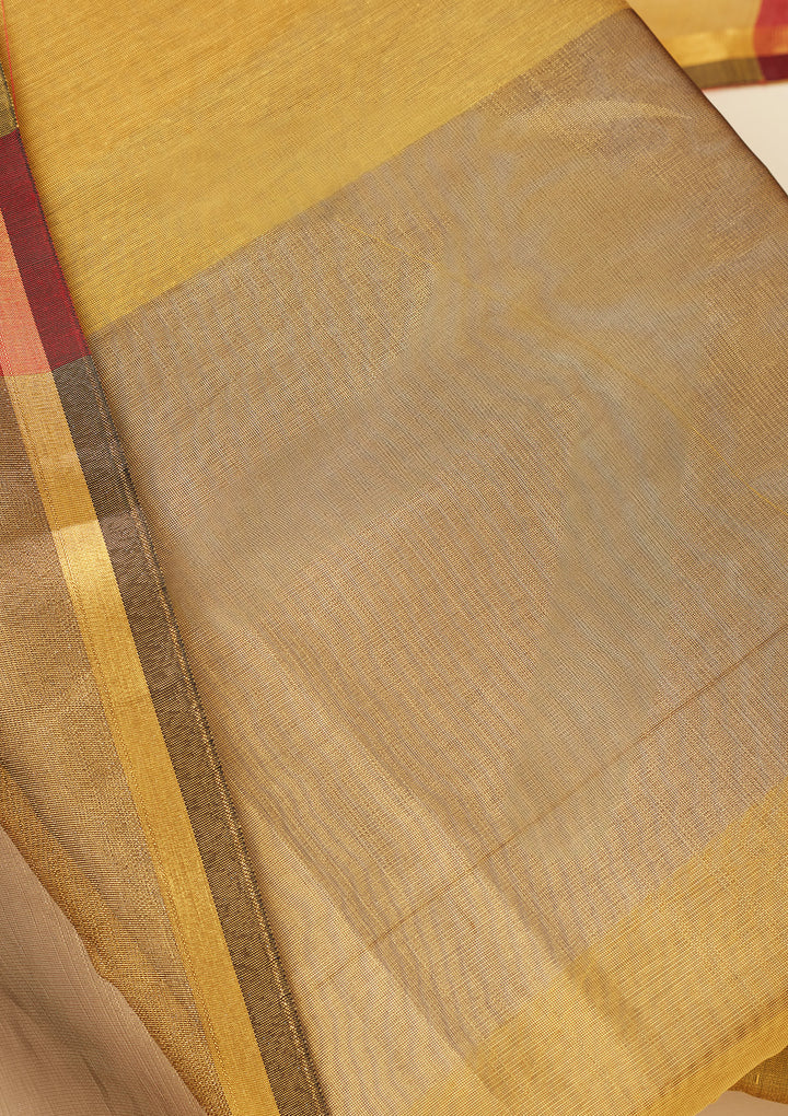 Mehendi Tissue Gold Zariwork Unstitched Dress Material With Matching Bottom And Dupatta